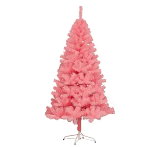 Árbol de Navidad artificial rosa con estructura de árbol de bisagras Navidad 210cm con soporte de metal, 100% nuevo material de PVC, árbol de Navidad