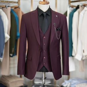 <span class=keywords><strong>Costume</strong></span> de mariage sur mesure pour hommes, coupe ajustée, 3 pièces, couleur <span class=keywords><strong>rouge</strong></span> <span class=keywords><strong>bordeaux</strong></span>, taille plus, veste et pantalon, MS9982 - Product Image 1