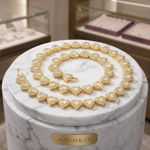 Collana LUOYUNE <span class=keywords><strong>di</strong></span> Lusso Placcata Oro 18K in Ottone con Cuore Romantico e Zirconi Ghiacciati, Catena Scintillante con Diamanti per Anniversario Donna - Product Image 1