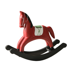 Cheval à bascule en bois, ornement de bureau, rouge, blanc, vert, style européen vintage, modèle pour salon, bureau, cave à vin - Product Image 4