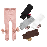 Collants en coton extensible à motif de dessin animé mignon pour enfants, chaussettes tricotées confortables avec grand nœud