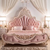 Lit double de luxe léger, style européen, en bois massif, sculpté or, rose princesse, pour chambre principale, lit de mariage, nouvelle collection, sur mesure, pour toute la maison