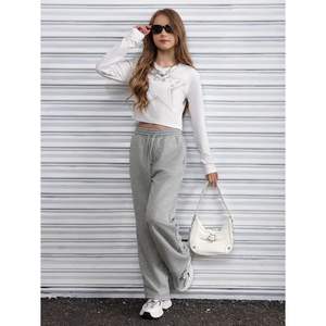 Pantalon de survêtement large pour fille, taille haute, coupe ample, décontracté, 100 % coton molletonné respirant avec poches - Product Image 5