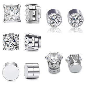 Pendientes de Clip con Circonita Plateada, Diseño Geométrico, Unisex, para Uso Diario - Product Image 2