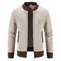 Herren-Plüsch-Strickjacke mit Stickerei und Reißverschluss – Modische, einfarbige und vielseitige Strickwaren-Oberbekleidung