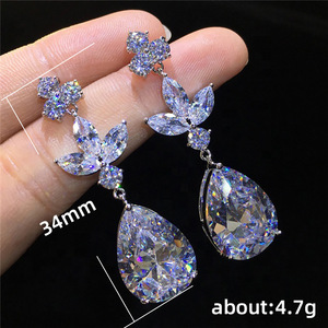 Orecchini Pendenti a Goccia Grande Argento con Pietre Scintillanti per Donna, Gioielli alla Moda per Feste e Uso Quotidiano - Product Image 5