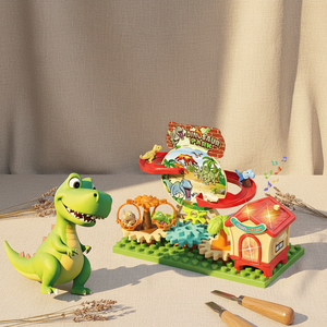Giocattolo Educativo STEM Dinosauro con Luci e Musica, Doppia Modalità, Pista a Blocchi, Ingranaggi Elettrici a Manovella, Costruzione in ABS - Product Image 3