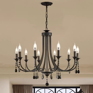 Lustre vintage en <span class=keywords><strong>fer</strong></span> <span class=keywords><strong>forgé</strong></span> <span class=keywords><strong>noir</strong></span> avec cristaux, style farmhouse, pour décoration intérieure, lampe suspendue pour la maison - Product Image 3