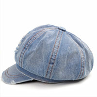 Casquette de baseball unisexe vintage en denim uni, vente en gros, nouvelle mode, casquette plate en coton délavé, béret, casquette de gavroche, casquette de cowboy, casquette sportive, casquette Ivy, OEM