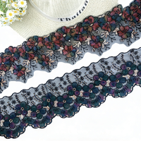 Dentelle en organza brodée florale 3D de 14 cm, bordure perlée et ruban à sequins, accessoire pour abaya du Moyen-Orient