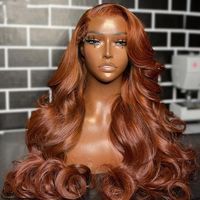Perruques en cheveux humains HD Lace sans colle, ondulées, couleur brun roux cuivré foncé, avec nœuds invisibles