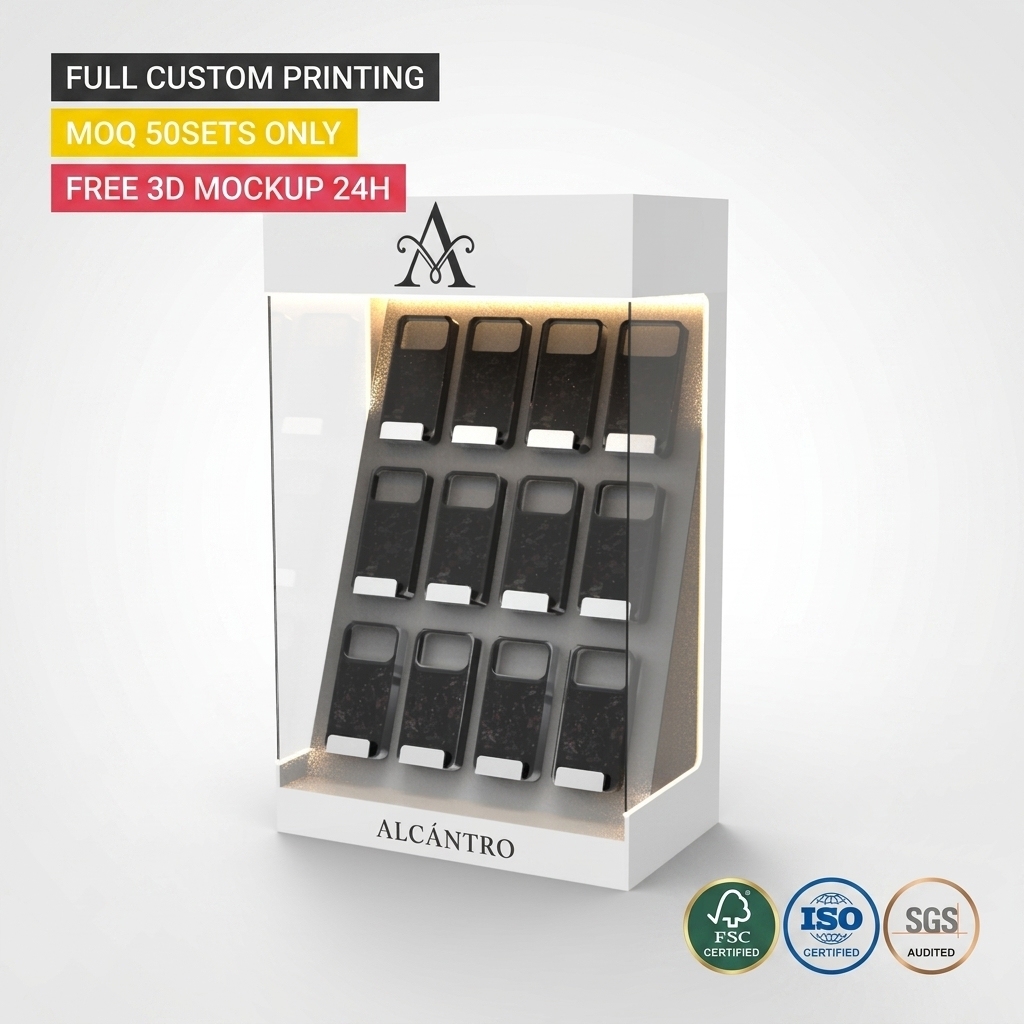 Apache Custom LED Lighted Acrylic Counter Phone Case Display Cabinet for Accessories Retail