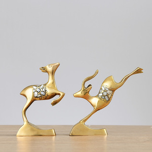 Pure <b>Copper</b> Couple Deer Figurines Circular Pattern Luxury Art Decor <b>Table</b> Desktop Accessories - Product Image 2