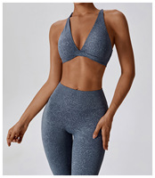 Ensemble 2 pièces pour femmes, leggings et soutien-gorge croisé à col en V, imprimé, taille plus, pour le yoga