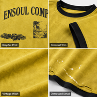 T-shirts Ringer Vintage Personnalisés Coupe Courte Effet Vieilli Délavé Coupe Boxy Imprimé Graphique Manches Courtes Streetwear Tee-shirt OEM Usine pour Hommes