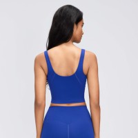 Débardeur de sport rembourré long, col en V, dos en U, bretelles larges, haut court de yoga, gilet de sport brossé double face pour fitness et entraînement