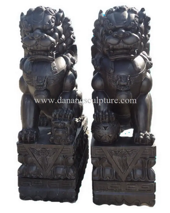 Vietnamese Factory Direct Price Black Marble Hand Carved Chinese Lion Fu dog statue, foo dogs, Foo dog Statue