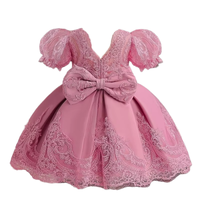 Robe de demoiselle d'honneur formelle européenne, robe de princesse élégante pour enfants, satin, anniversaire, manches courtes, grand nœud, vêtements pour filles