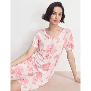 Camisón de Bambú Suave y Cómodo para Mujer, Manga Corta, Cuello en V, Vestido de Dormir Personalizado para Mujer, Vestido de Dormir para Señoritas - Product Image 2