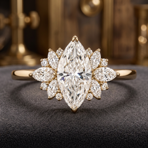 Anillo de Compromiso de Lujo con Diamantes Cultivados en Laboratorio, Corte Marquise, Chapado en Oro de 14K, Oro Rosa, Halo Floral, Anillo de Novia, Joyería Fina - Product Image 3