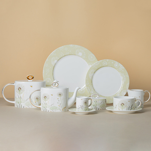 Vaisselle de luxe en porcelaine fine à motif pissenlit, tasses à thé et assiettes pour banquets, articles ménagers, vente en gros, logo personnalisé - Product Image 1