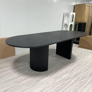 Tavolo da Pranzo Allungabile in Legno di Frassino Nero con Finitura Scanalata e Pilastri Ovali in Stile Romano - Product Image 6