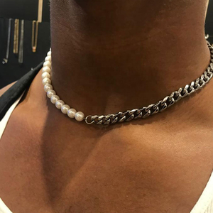 <span class=keywords><strong>Collar</strong></span> y Pulsera de <span class=keywords><strong>Perlas</strong></span> para <span class=keywords><strong>Hombre</strong></span>, Estilo Hip Hop, <span class=keywords><strong>Cadena</strong></span> Cubana Figaro de Acero Inoxidable con Baño de Oro de 18K y <span class=keywords><strong>Perlas</strong></span> Blancas - Product Image 3