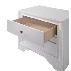 Modern <b>White</b> Finish Silver Accents 2-Drawer Storage Nightstand with Nickel Knob <b>Bedside</b> <b>Table</b> Bedroom Furniture - Product Image 3