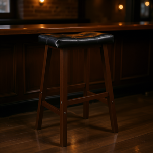 Tabouret de bar Mona 29 pouces, coussin en similicuir noir, structure en bois, style contemporain moderne, mobilier de bar commercial pour la maison - Product Image 2