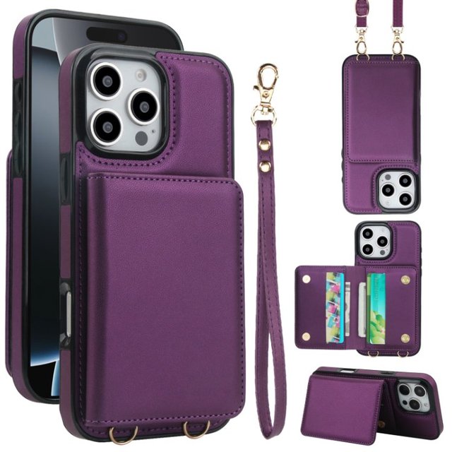 Card Slots Holder Wallet Design Mobile Phone Case for iPhone 16 15 14 13 12 11 Pro Max Crossbody Lanyard Leather Phone Case