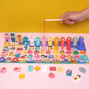 Produits pour enfants : Jeu Montessori en bois multifonctionnel pour bébé, jeu logarithmique, planche d'association <span class=keywords><strong>de</strong></span> formes en bois, jouets <span class=keywords><strong>de</strong></span> pêche pour bébé - Product Image 5