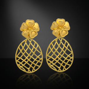 Pendientes Colgantes Étnicos Chapados en Oro, Diseño de Flor, Latón Hecho a Mano, para Compromiso y Boda - Product Image 3