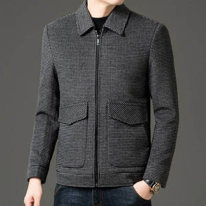 Мужская зимняя повседневная куртка из шерстяного канваса в клетку с логотипом спереди, высокого качества - Product Image 3