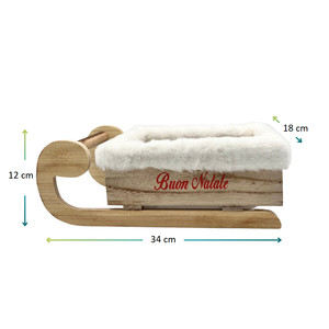 Porta Regali Natalizio in Legno a Forma di Slitta con Pelliccia Bianca e Scritta Rossa 34x18x12 Cm per Decorazioni Festive - Product Image 2
