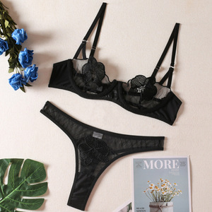 เซ็ตชุดชั้นในงานปาร์ตี้แบบบางพิเศษสำหรับผู้หญิงชุดบราสายถักโครเชต์ลูกไม้สุดเซ็กซี่2024 - Product Image 5
