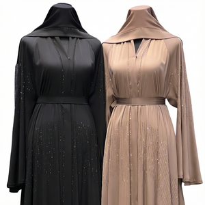 Nouveauté 2024, Abaya modeste et respirante pour femmes, faite à la main en polyester, ensemble de 2 pièces, chemisier et pantalon musulmans, ensemble Kimino, vêtements islamiques - Product Image 1