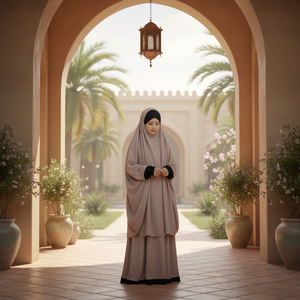 Ropa moderna musulmana para niños de talla grande Beige PK 2 Abaya para 14 años y menos para niñas de Oriente Medio y oración - Product Image 3