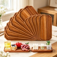 Ensemble de plateaux en bois d'acacia en forme d'éventail, multi-tailles, avec coins coupés octogonaux, pour servir des fruits, des apéritifs, décorer la table