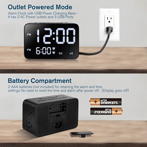 Cargador de Noche con Reloj Despertador Digital LED Dual, 3 Puertos USB, 2 Tomas de Corriente Alterna, Máquina de Sonido Relajante con Ruido Blanco para Dormir - Product Image 5