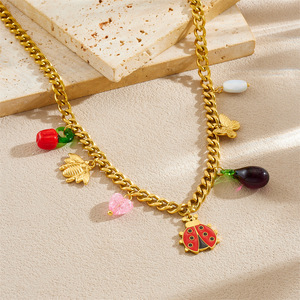 Fashionable Cartoon Ladybug Bee Butterfly Pendant Stainless Steel Jewelry Set For Women Party Wear - Product Image 2