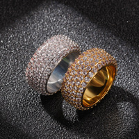 Bague unisexe en acier inoxydable de haute qualité, plaquée or, large, entièrement sertie de zircone cubique taille princesse