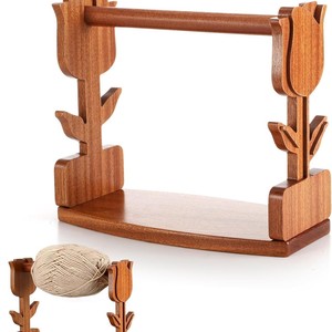 Wooden Yarn Spool Rack <b>Shelf</b> For Hand Knitting <b>Desktop</b> Storage With Tulip Design - Product Image 1