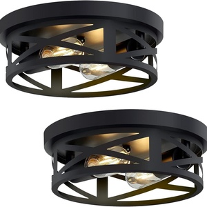 Plafonnier LED rond vintage industriel pour l'éclairage intérieur de la maison Cage en métal noir 2 lumières encastrées Garantie 5 ans - Product Image 2