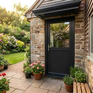 Porte battante extérieure en aluminium, simple ou double battant, avec plaque de protection solide, partie inférieure en verre, rupture de pont thermique, pour jardin, patio, <span class=keywords><strong>terrasse</strong></span> - Product Image 1