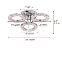 Plafonnier LED moderne en acier inoxydable avec 3 anneaux en cristal, certification SAA, 60W, Ra90, AC, montage en surface, pour intérieur
