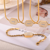 Collier pendentif géométrique en zircone cubique hexagonale haut de gamme, chaîne serpent en corde, plaqué or 18 carats, ensemble de bijoux en acier inoxydable