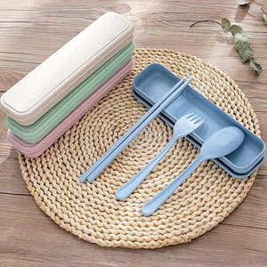 Juego de cubiertos portátil, ecológico, reutilizable, 3 piezas, cuchara, tenedor y palillos de paja de trigo con estuche para la escuela, oficina, viajes, picnic - Product Image 4
