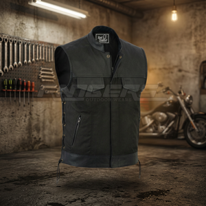 Premium Quality <b>Mens</b> Casual Leather Motorcycle Vest Front Pockets Breathable Winter Outerwear Wholesale <b>Black</b> Biker <b>Waistcoat</b> - Product Image 3