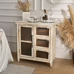 INNOVA Solid <b>Wood</b> Durable Multi-functional Sideboard Rustic White Storage Drawers Glass Door Farmhouse Living Room Cabinet - Product Image 2