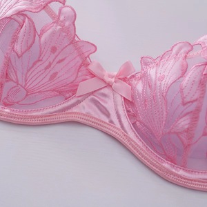 Wholesale Women Underwire Bra Thong 2 Piece <b>Set</b> See-Through Lace 3D Embroidery Breathable <b>Sexy</b> Lingerie <b>Set</b> - Product Image 5
